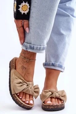 Damskie Boto Klapki Na Korkowej Podeszwie Jasnobeżowe Wendy