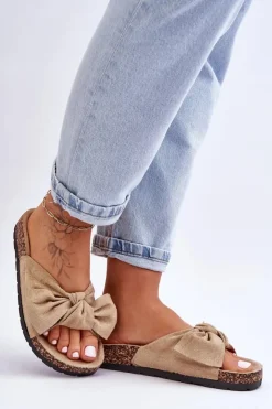 Damskie Boto Klapki Na Korkowej Podeszwie Jasnobeżowe Wendy