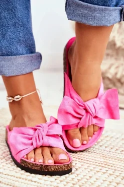 Damskie Boto Klapki Na Korkowej Podeszwie Neonowa Fuksja Wendy