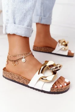 Damskie Boto Klapki Na Korku Z Łańcuchem Białe Last Dance