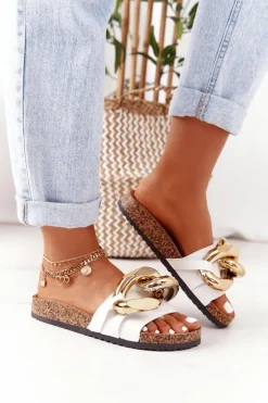 Damskie Boto Klapki Na Korku Z Łańcuchem Białe Last Dance