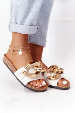 Damskie Boto Klapki Na Korku Z Łańcuchem Białe Last Dance