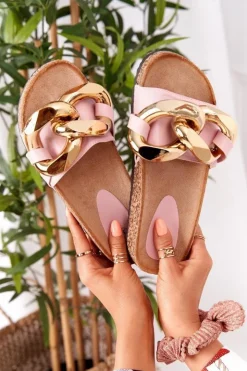 Discount Boto Klapki Na Korku Z Łańcuchem Różowe Last Dance Różowy