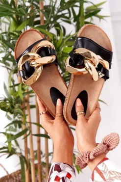 Best Boto Klapki Na Korku Z Łańcuchem Czarne Last Dance