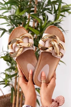 Boto Klapki Korkowe|Klapki Damskie Klasyczne*Klapki Na Korku Z Łańcuchem Beżowe Last Dance Beżowy