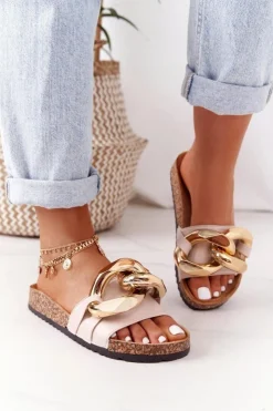 Boto Klapki Korkowe|Klapki Damskie Klasyczne*Klapki Na Korku Z Łańcuchem Beżowe Last Dance Beżowy