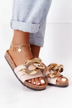 Boto Klapki Korkowe|Klapki Damskie Klasyczne*Klapki Na Korku Z Łańcuchem Beżowe Last Dance Beżowy