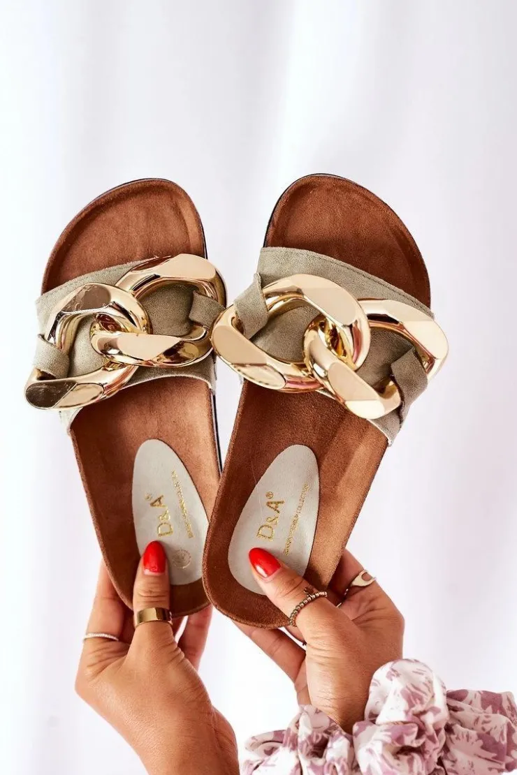 Damskie buty S.Barski Klapki Korkowe|Klapki Damskie Klasyczne*Klapki Na Korku Z Łańcuchem S.Barski SB001 Miętowe Zielony