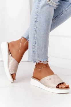 Clearance Buty Sergio Leone Klapki Na Koturnie Sergio Leone SK042 Złote