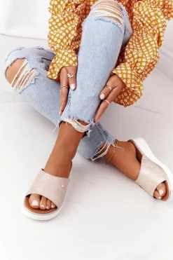 Clearance Buty Sergio Leone Klapki Na Koturnie Sergio Leone SK042 Złote