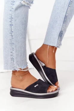 Buty Sergio Leone Klapki Na Koturnie|Klapki Na Obcasie*Klapki Na Koturnie Sergio Leone SK042 Czarne