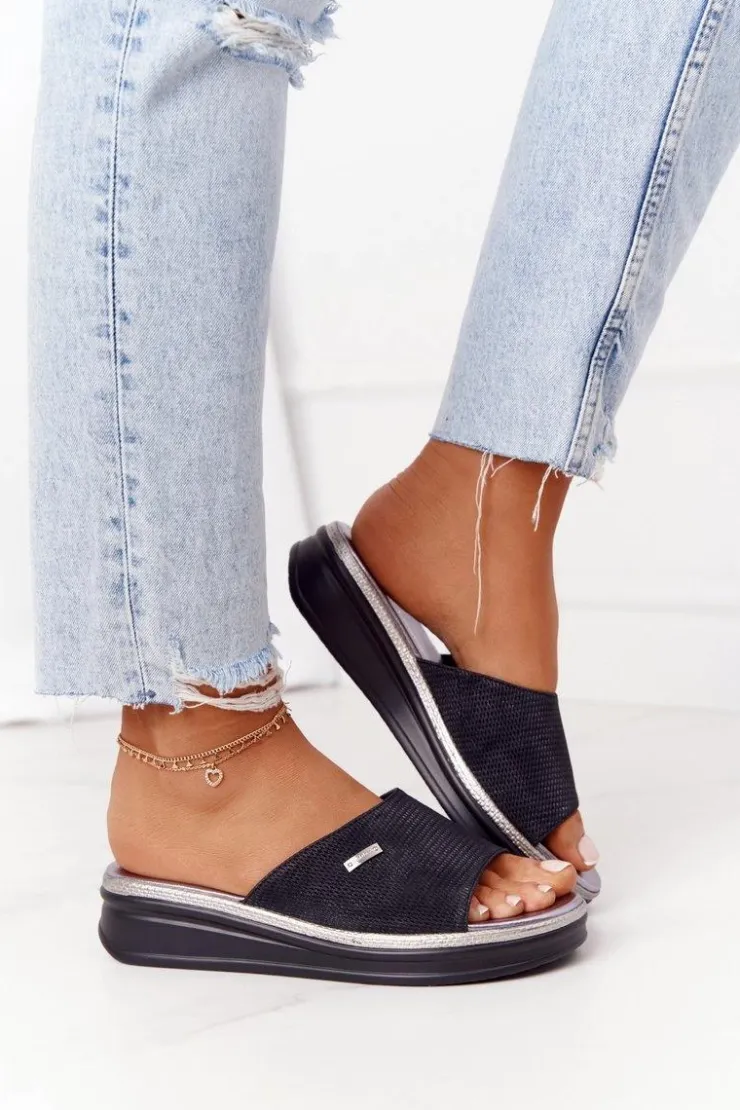 Buty Sergio Leone Klapki Na Koturnie|Klapki Na Obcasie*Klapki Na Koturnie Sergio Leone SK042 Czarne