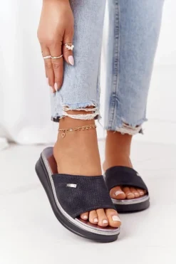 Buty Sergio Leone Klapki Na Koturnie|Klapki Na Obcasie*Klapki Na Koturnie Sergio Leone SK042 Czarne