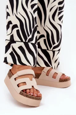 Boto Klapki Korkowe|Klapki Na Platformie*Klapki Na Masywnej Platformie Beżowe Daldiva