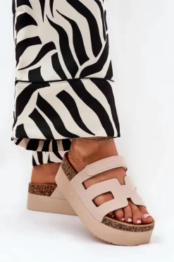 Boto Klapki Korkowe|Klapki Na Platformie*Klapki Na Masywnej Platformie Beżowe Daldiva