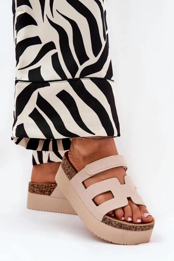 Boto Klapki Korkowe|Klapki Na Platformie*Klapki Na Masywnej Platformie Beżowe Daldiva