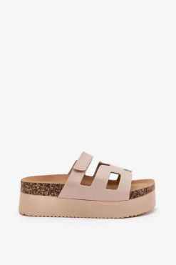 Boto Klapki Korkowe|Klapki Na Platformie*Klapki Na Masywnej Platformie Beżowe Daldiva