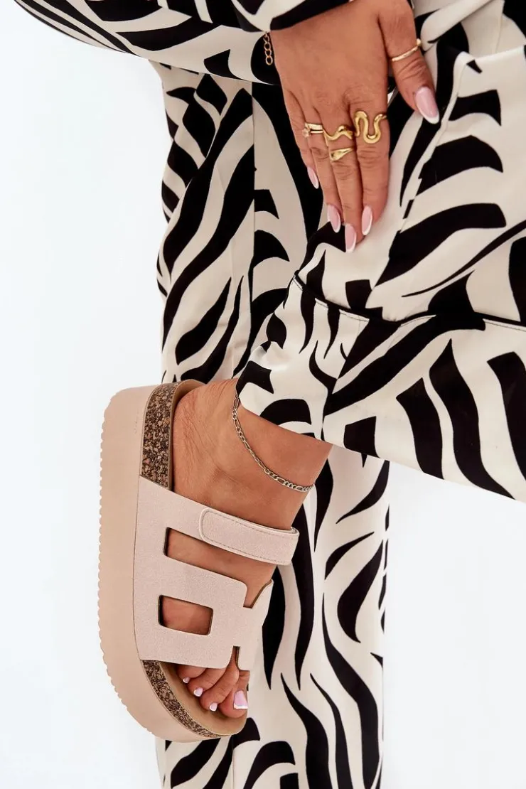 Boto Klapki Korkowe|Klapki Na Platformie*Klapki Na Masywnej Platformie Beżowe Daldiva