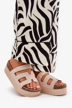 Boto Klapki Korkowe|Klapki Na Platformie*Klapki Na Masywnej Platformie Beżowe Daldiva