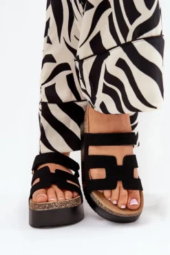 Damskie Boto Klapki Na Masywnej Platformie Czarne Daldiva