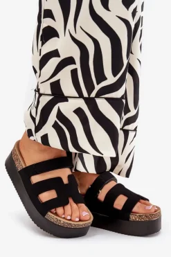 Damskie Boto Klapki Na Masywnej Platformie Czarne Daldiva