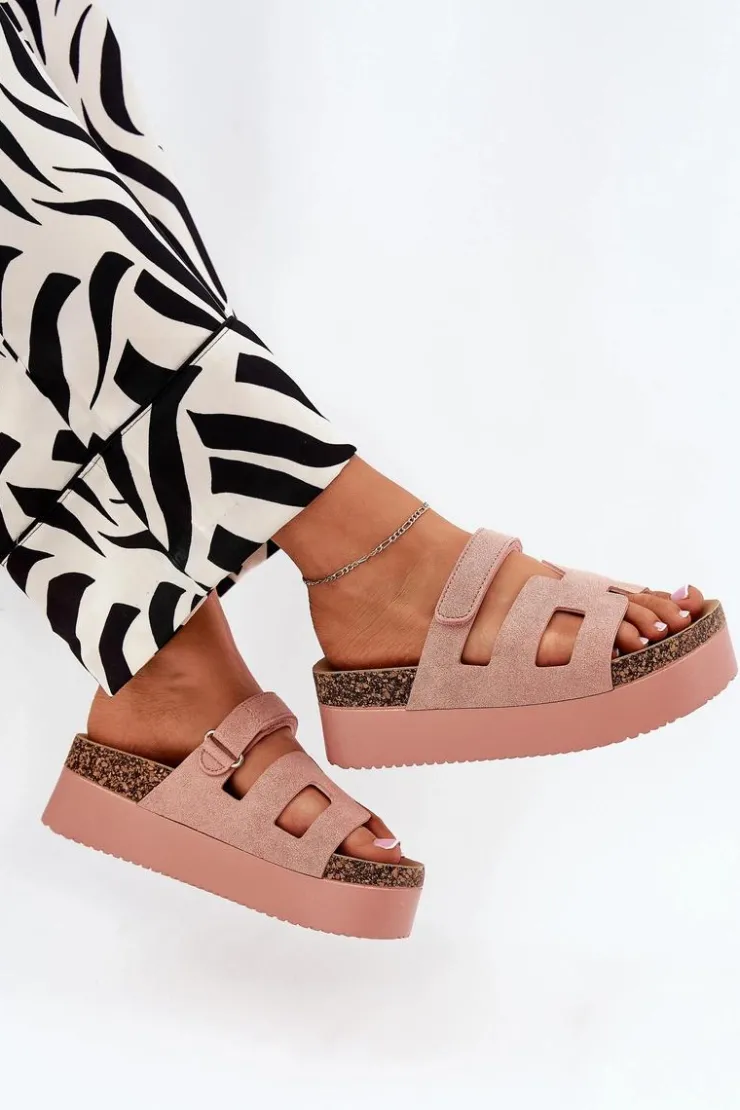 Boto Klapki Korkowe|Klapki Na Platformie*Klapki Na Masywnej Platformie Różowe Daldiva