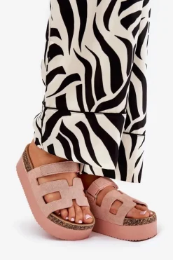 Boto Klapki Korkowe|Klapki Na Platformie*Klapki Na Masywnej Platformie Różowe Daldiva