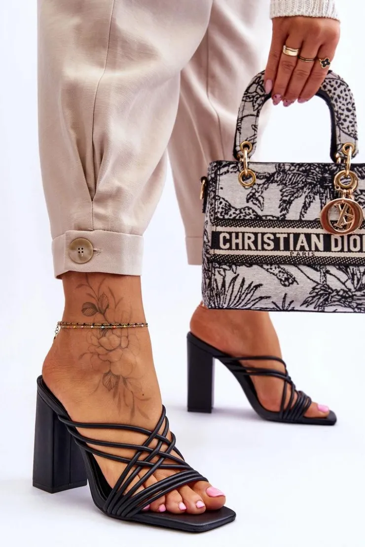 Boto Klapki Na Obcasie*Klapki Na Obcasie Z Paseczkami Czarne Beckie