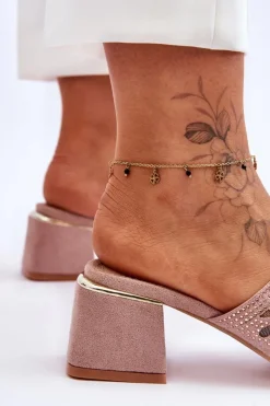 Outlet Damskie buty S.Barski Klapki Na Obcasie Z Siateczką S.Barski KV-612-1 Nude Różowy