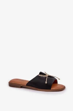 Boto Klapki Damskie Klasyczne*Klapki Na Płaskiej Podeszwie Z Ozdobną Kokardką Czarne Deonelis Czarny