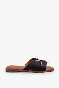 Boto Klapki Damskie Klasyczne*Klapki Na Płaskiej Podeszwie Z Ozdobną Kokardką Czarne Deonelis Czarny