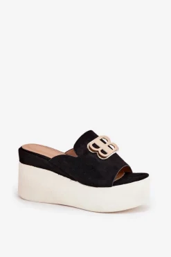 Boto Klapki Na Koturnie|Klapki Na Platformie*Klapki Na Platformie I Koturnie Z Ozdobą Czarne Tanonea Czarny