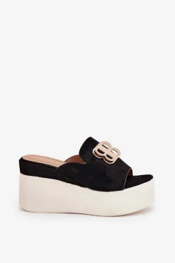 Boto Klapki Na Koturnie|Klapki Na Platformie*Klapki Na Platformie I Koturnie Z Ozdobą Czarne Tanonea Czarny