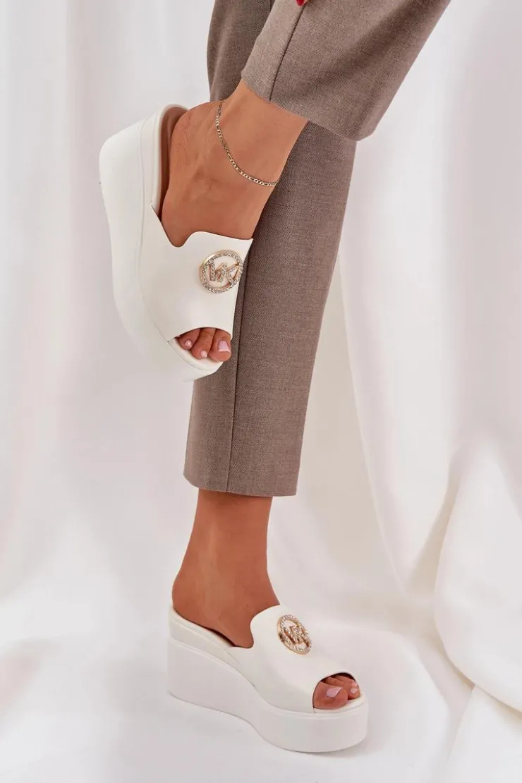 Boto Klapki Na Koturnie|Klapki Na Platformie*Klapki Na Platformie I Koturnie Z Ozdobą Białe Nanessia