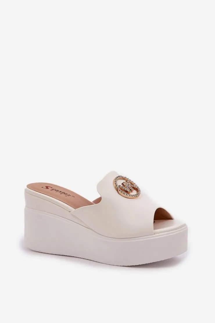 Boto Klapki Na Koturnie|Klapki Na Platformie*Klapki Na Platformie I Koturnie Z Ozdobą Białe Nanessia
