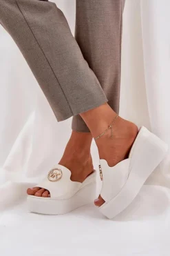 Boto Klapki Na Koturnie|Klapki Na Platformie*Klapki Na Platformie I Koturnie Z Ozdobą Białe Nanessia