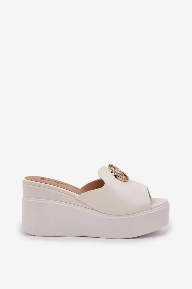 Boto Klapki Na Koturnie|Klapki Na Platformie*Klapki Na Platformie I Koturnie Z Ozdobą Białe Nanessia