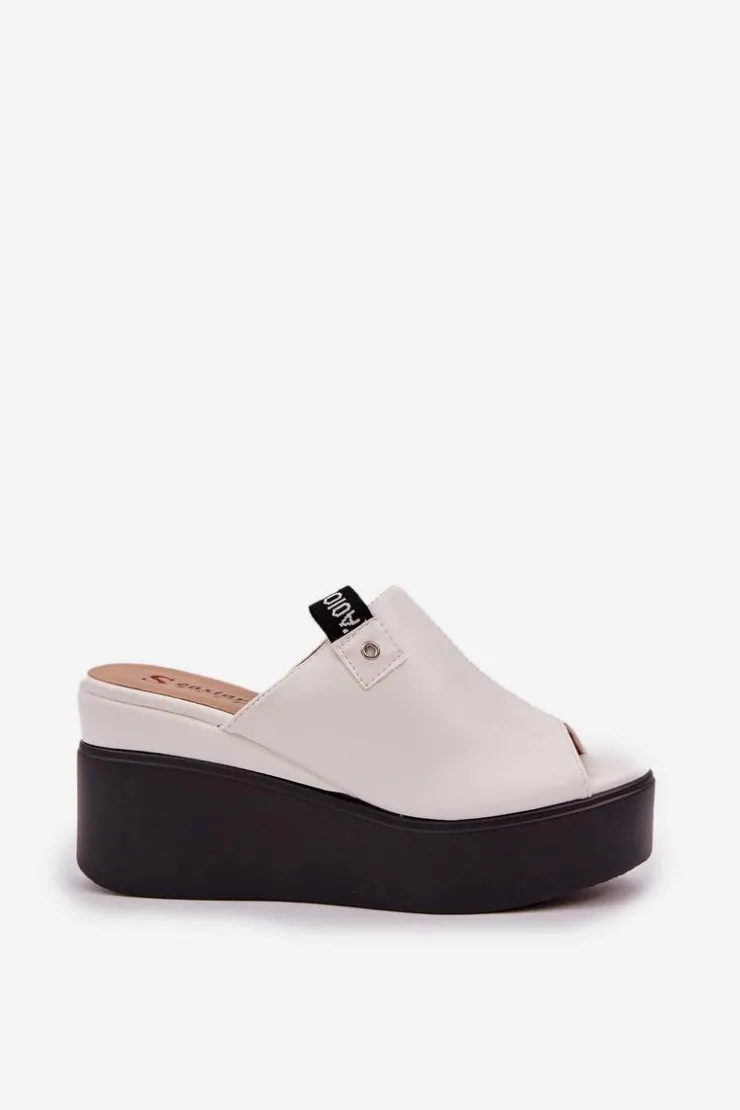 New Boto Klapki Na Platformie I Koturnie Eko Skórzane Białe Eridoria