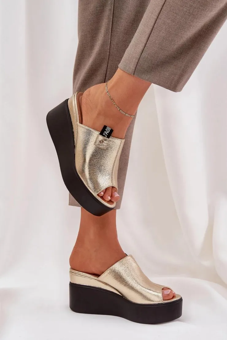 Boto Klapki Na Koturnie|Klapki Na Platformie*Klapki Na Platformie I Koturnie Eko Skórzane Złote Eridoria