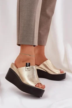 Boto Klapki Na Koturnie|Klapki Na Platformie*Klapki Na Platformie I Koturnie Eko Skórzane Złote Eridoria