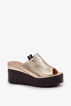 Boto Klapki Na Koturnie|Klapki Na Platformie*Klapki Na Platformie I Koturnie Eko Skórzane Złote Eridoria