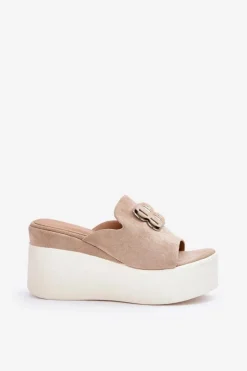 Best Boto Klapki Na Platformie I Koturnie Z Ozdobą Beżowe Tanonea Beżowy