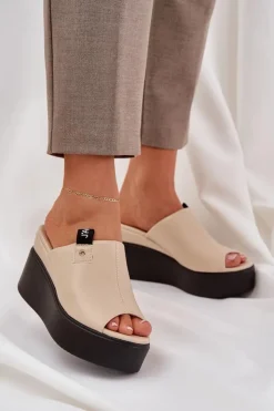 Boto Klapki Na Koturnie|Klapki Damskie Klasyczne*Klapki Na Platformie I Koturnie Eko Skórzane Beżowe Eridoria