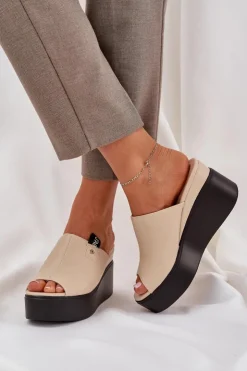 Boto Klapki Na Koturnie|Klapki Damskie Klasyczne*Klapki Na Platformie I Koturnie Eko Skórzane Beżowe Eridoria