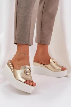 Damskie Boto Klapki Na Platformie I Koturnie Z Ozdobą Złote Nanessia