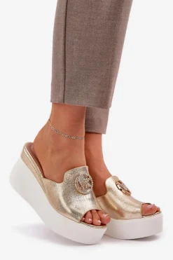 Damskie Boto Klapki Na Platformie I Koturnie Z Ozdobą Złote Nanessia