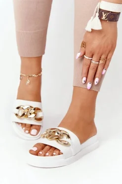 Damskie Boto Klapki Na Platformie Z Łańcuchem Białe Vacation