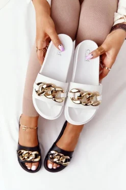 Damskie Boto Klapki Na Platformie Z Łańcuchem Białe Vacation