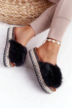 Discount Boto Klapki Na Platformie z Futerkiem Czarne Adventure