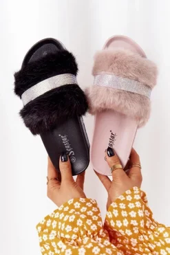 Boto Klapki Z Futerkiem|Klapki Na Platformie*Klapki Na Platformie Z Futerkiem I Cyrkoniami Beżowe Impress